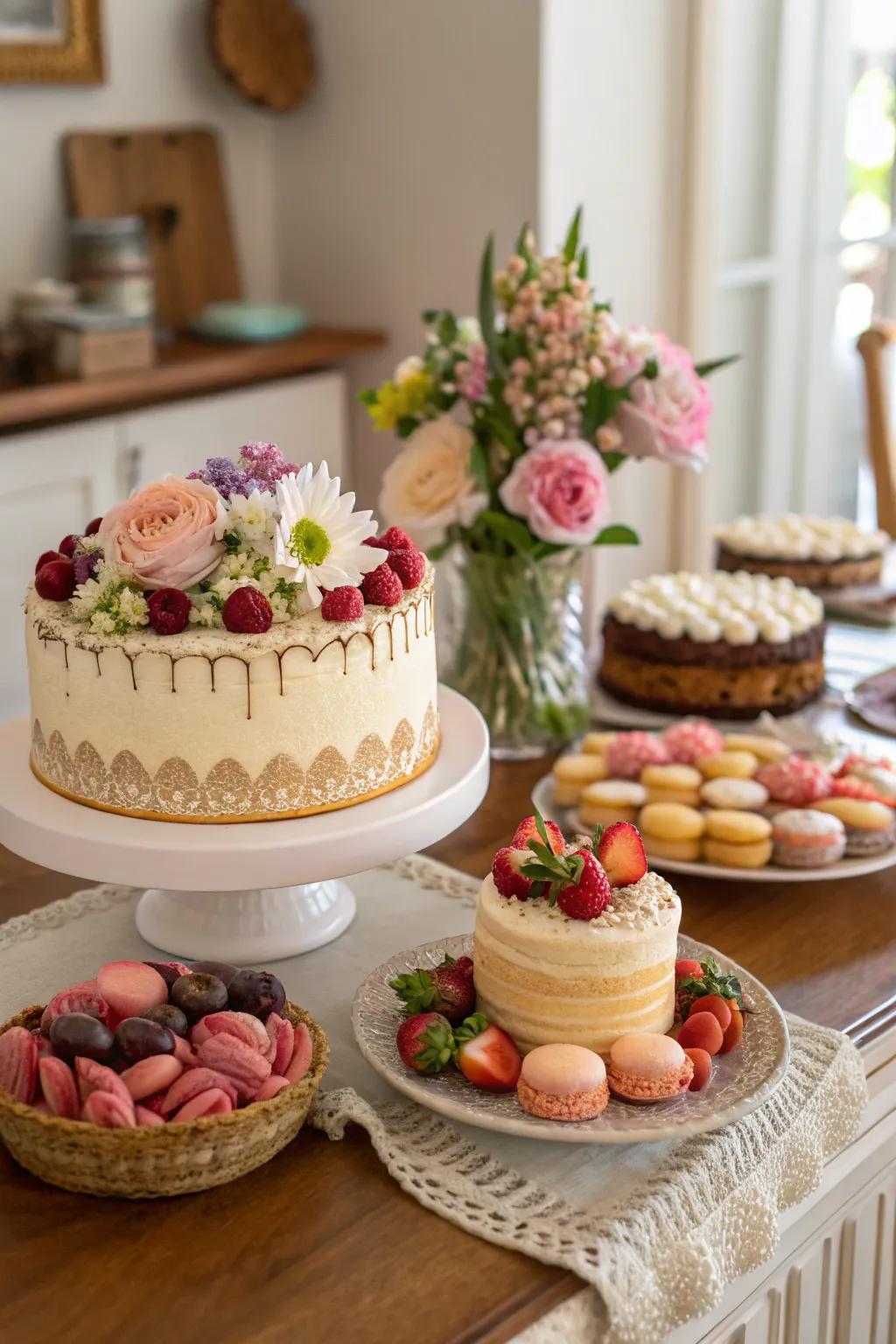 An irresistible dessert display to enrich the birthday decorations.