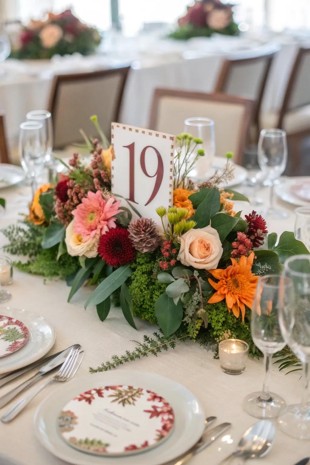 Flowing floral digits create a unified and organic table design.