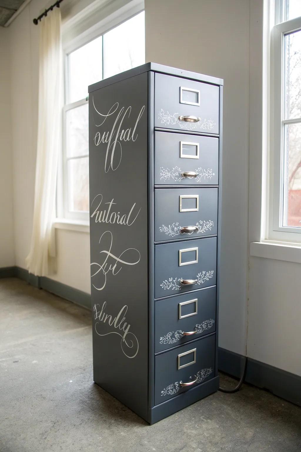 Refine your office area with graceful script labels: blending practicality and style.