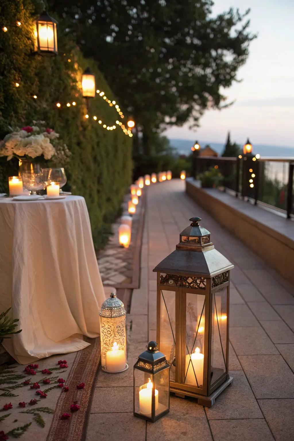 Lanterns create an inviting and cozy atmosphere.