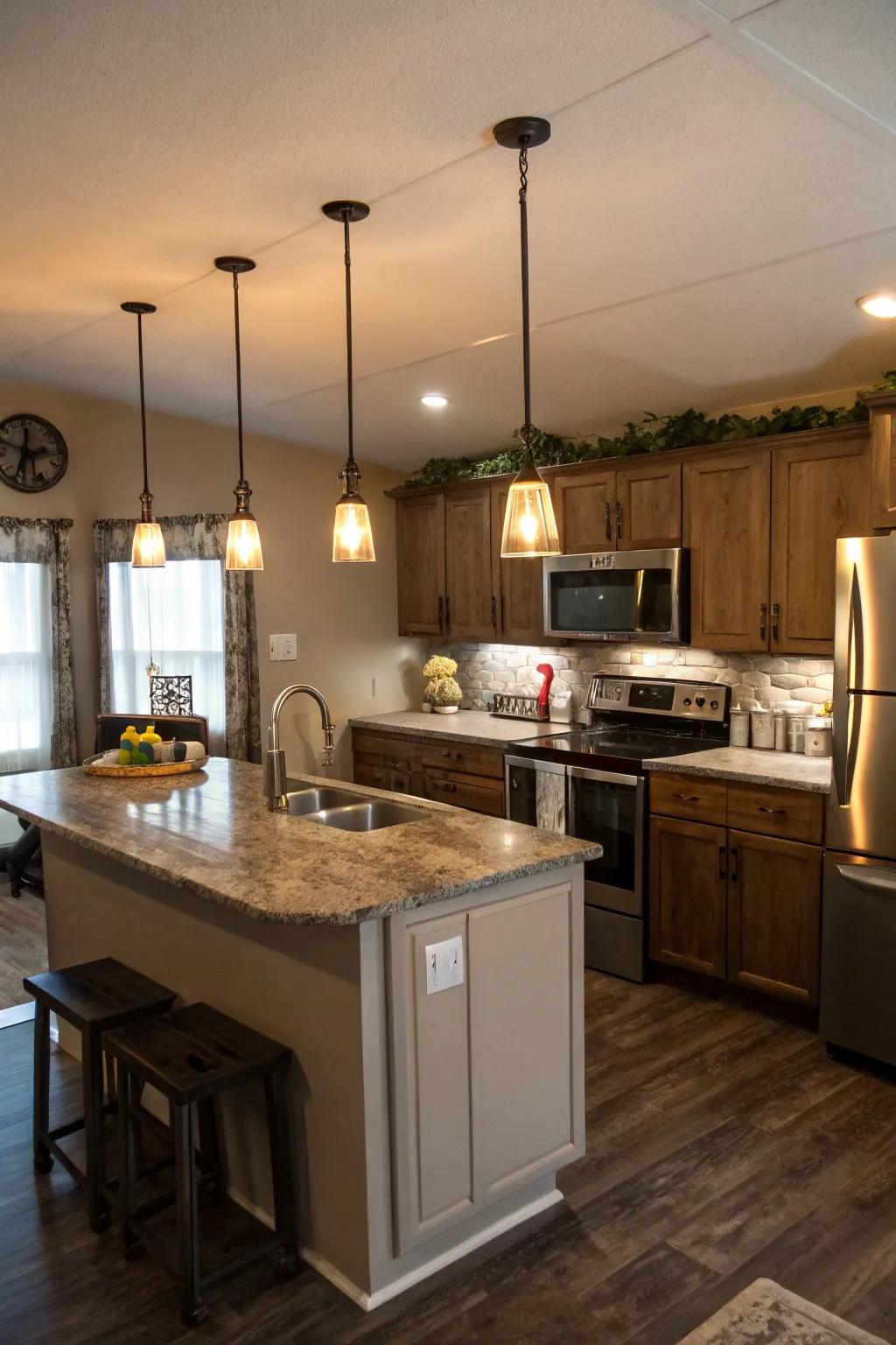Good lighting makes your kitchen brighter and adds style.