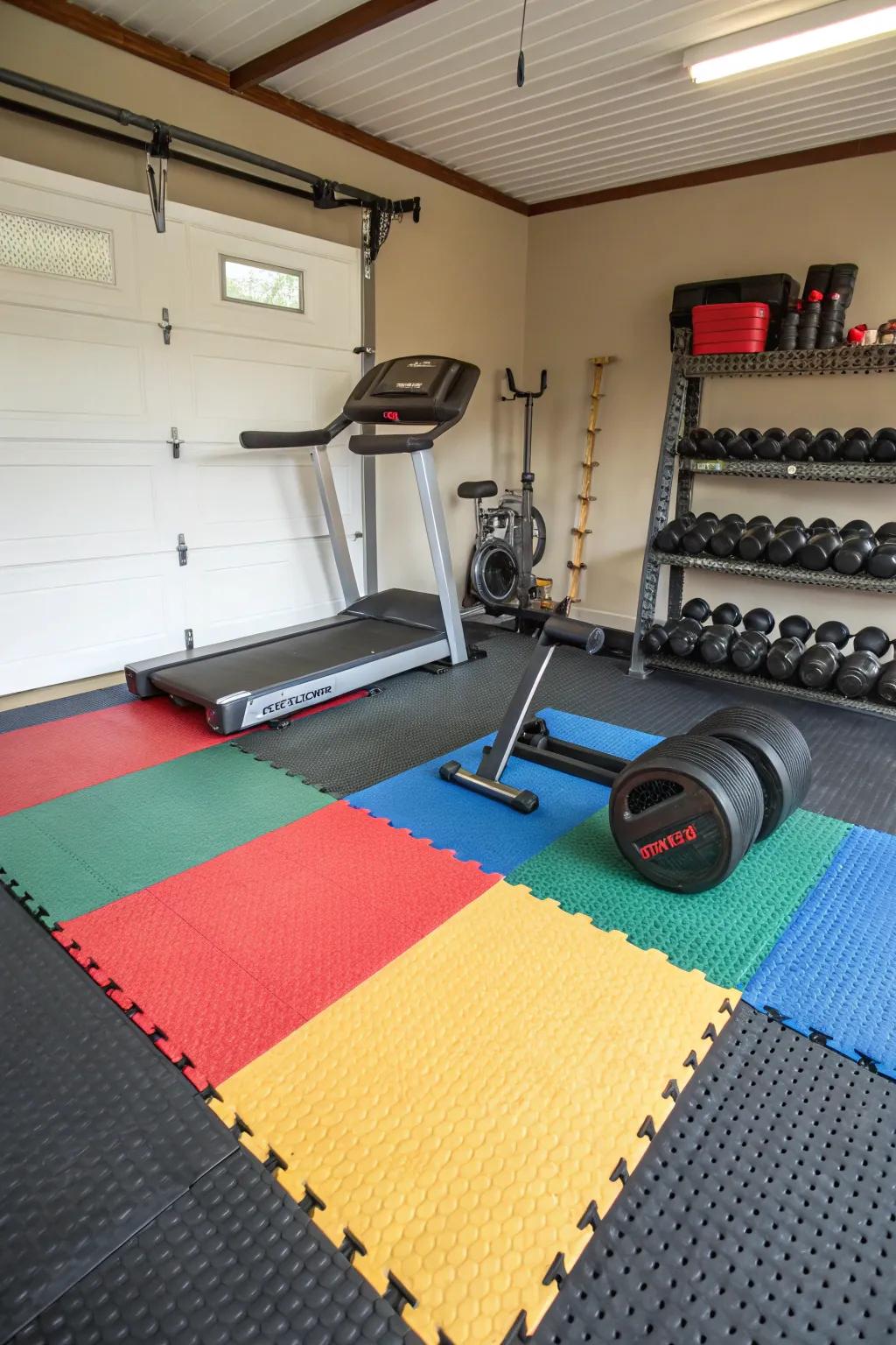 Rubber mats provide safety and sound control.