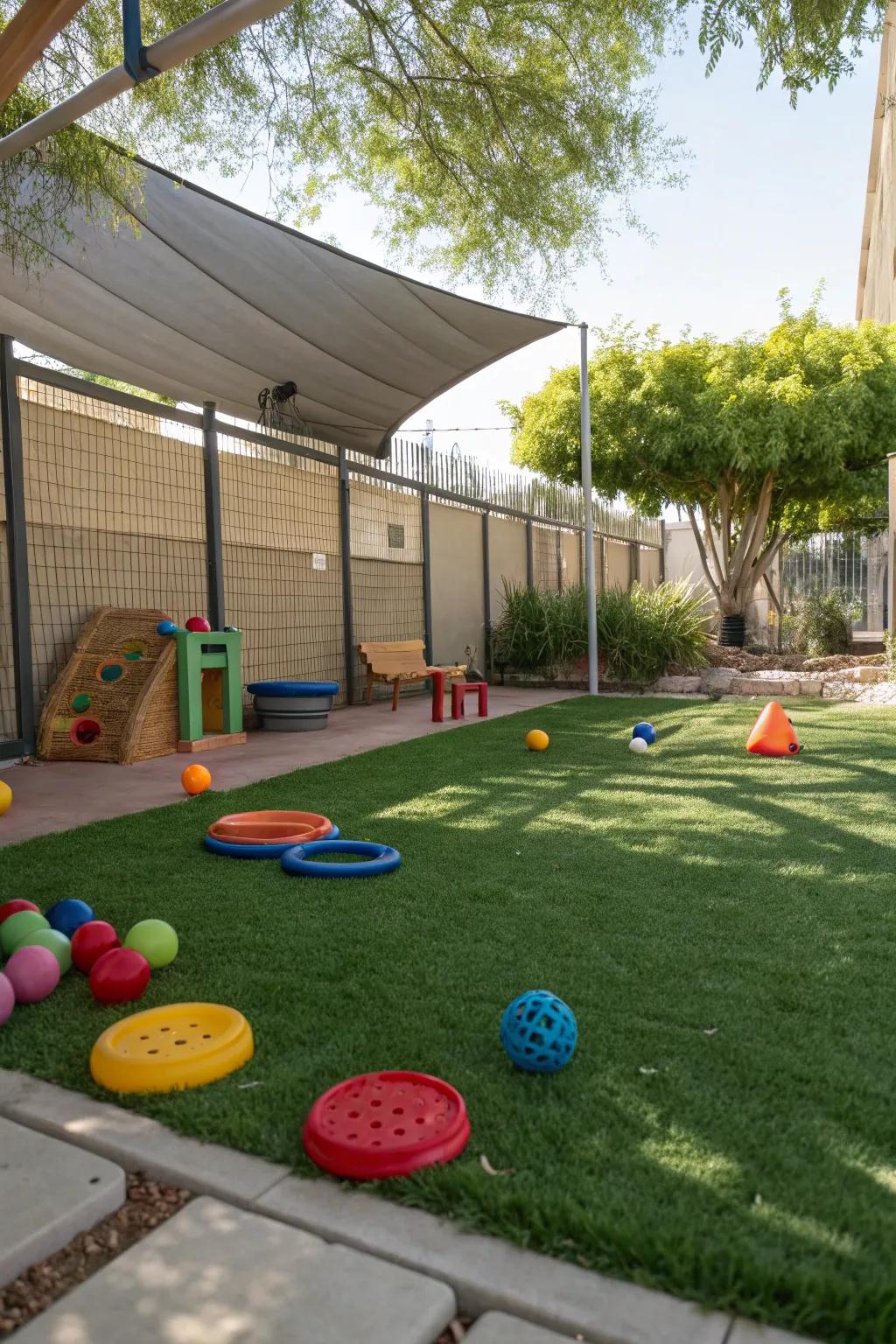 A dedicated pet lawn zone ideal for play.