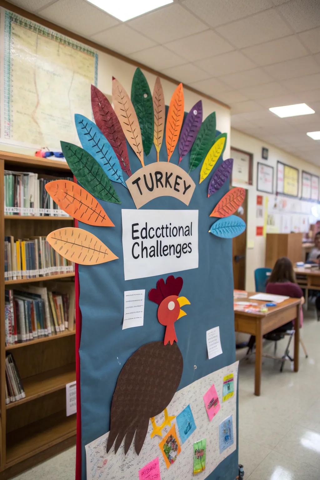 A turkey presentation merging learning with festive decoration.
