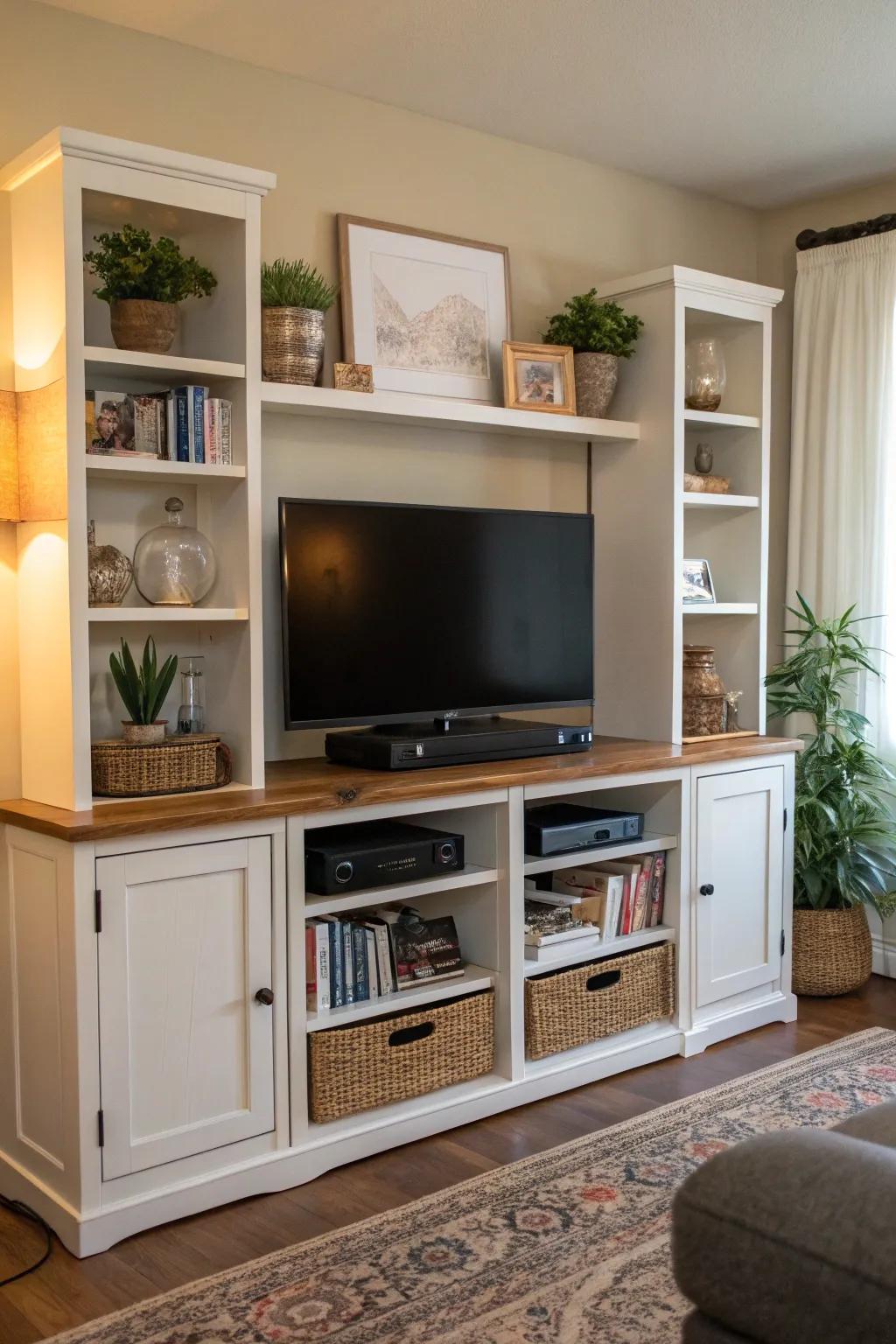 The ideal equilibrium of visible and hidden storage for a well-organized TV space.
