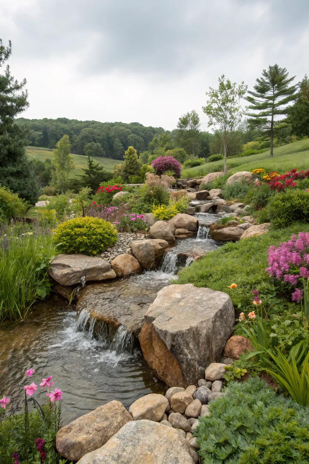 Inherent stone forms fashion a peaceful garden retreat.