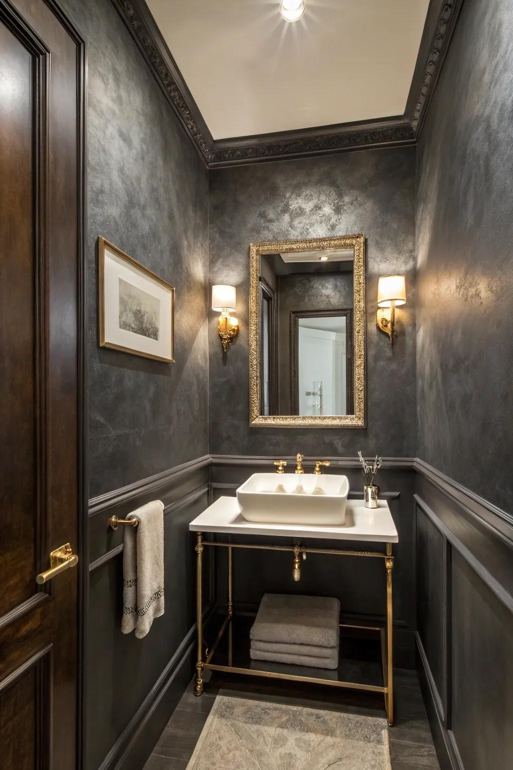 With striking Venetian plaster, add some drama to your powder room.