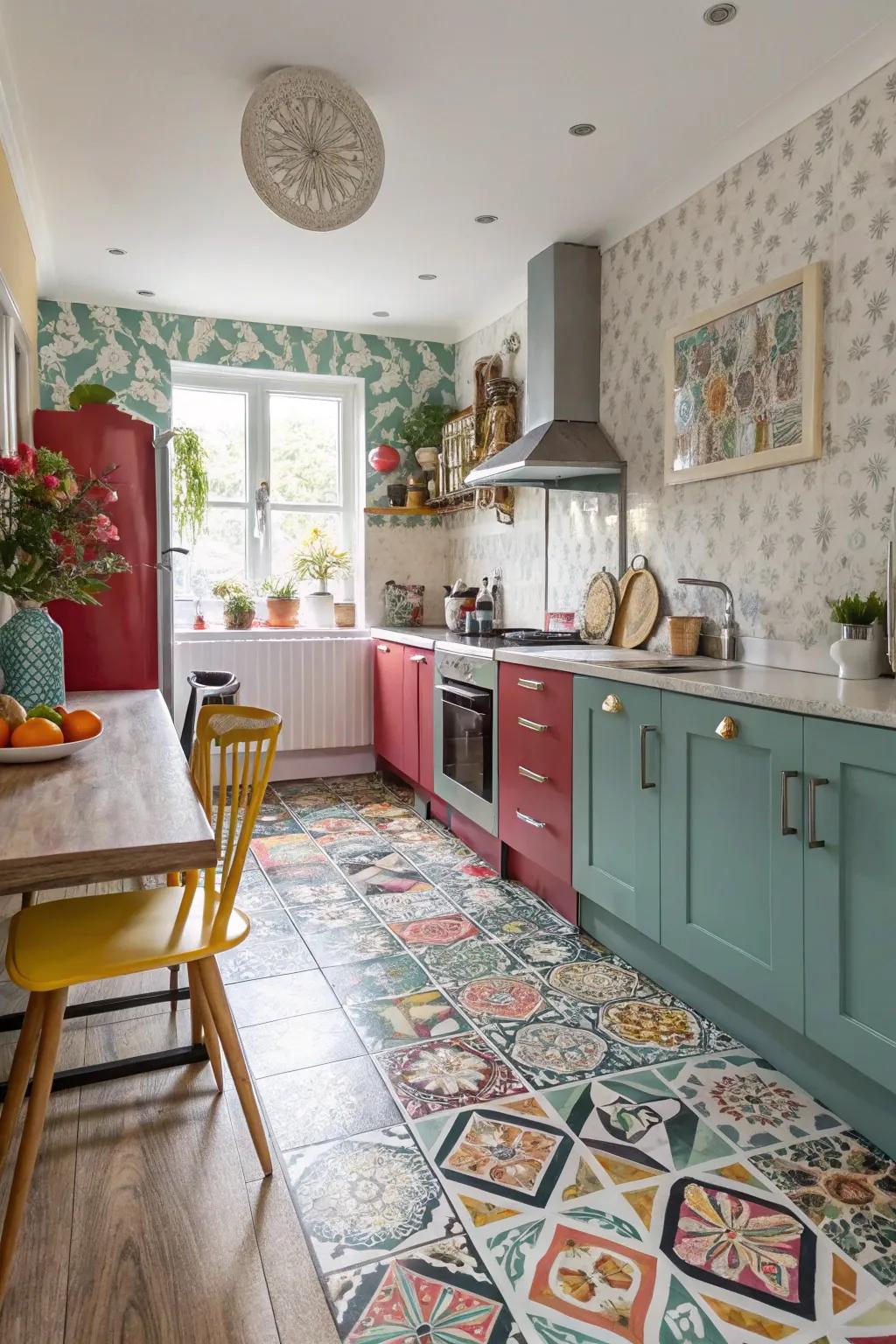 For a distinctive floor design, combine and contrast textures.