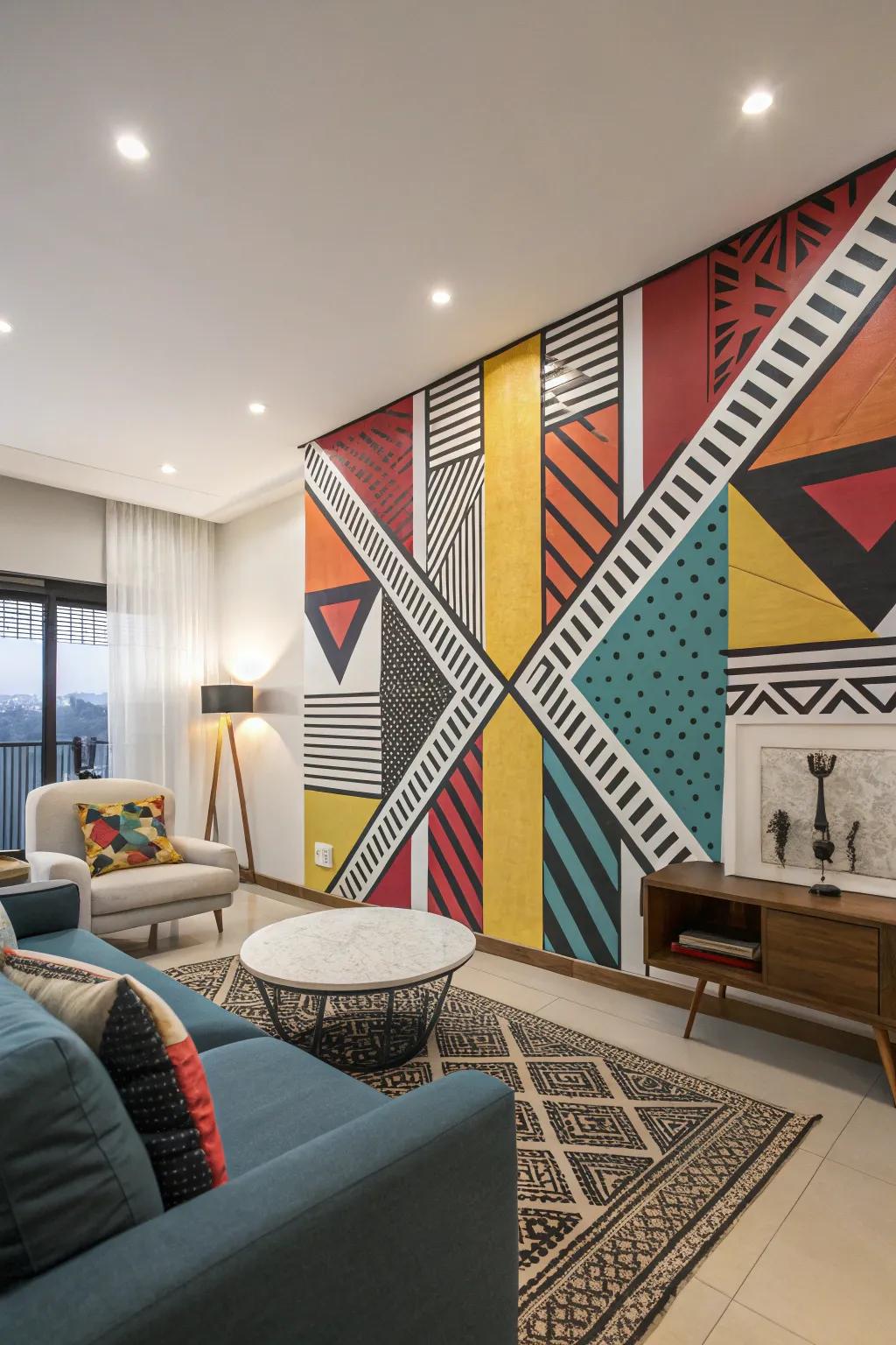 Introduce a contemporary twist through a stylish geometrical mural.