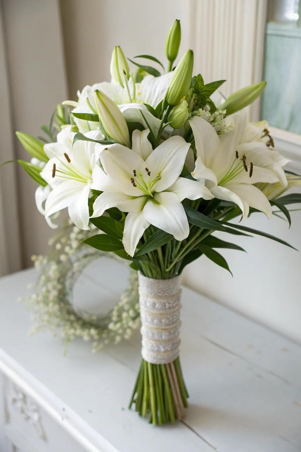 Simple sophistication embodied in a bouquet of pristine lilies
