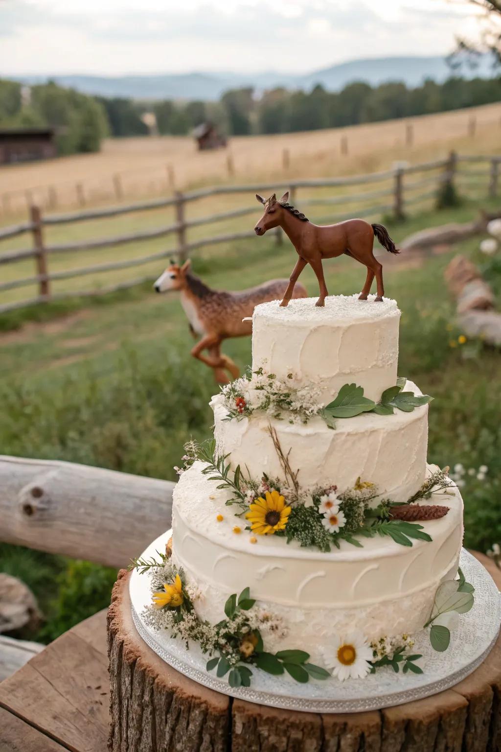 Cake embellished with western critter miniatures.