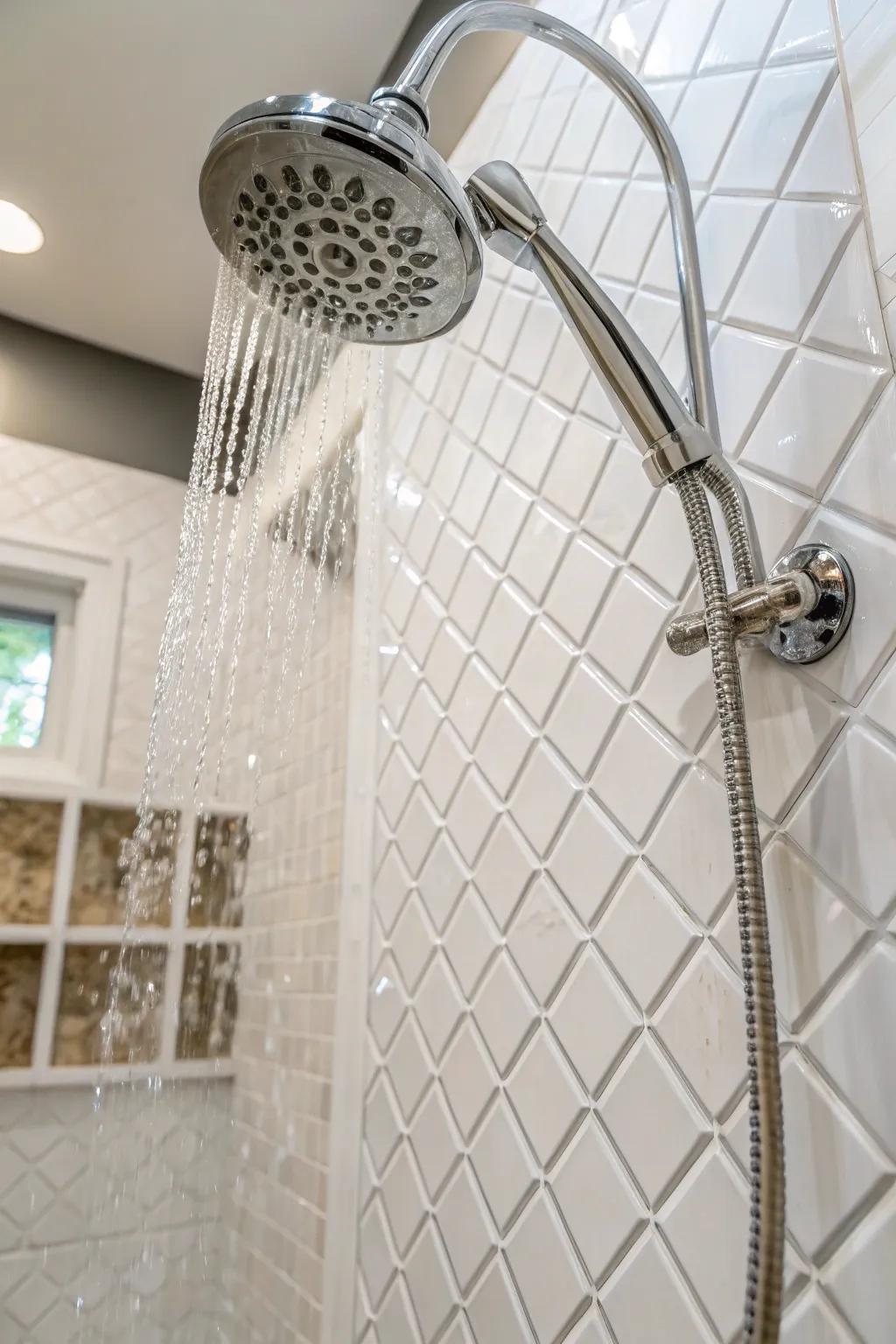 A white shower featuring blended glossy and matte textures.