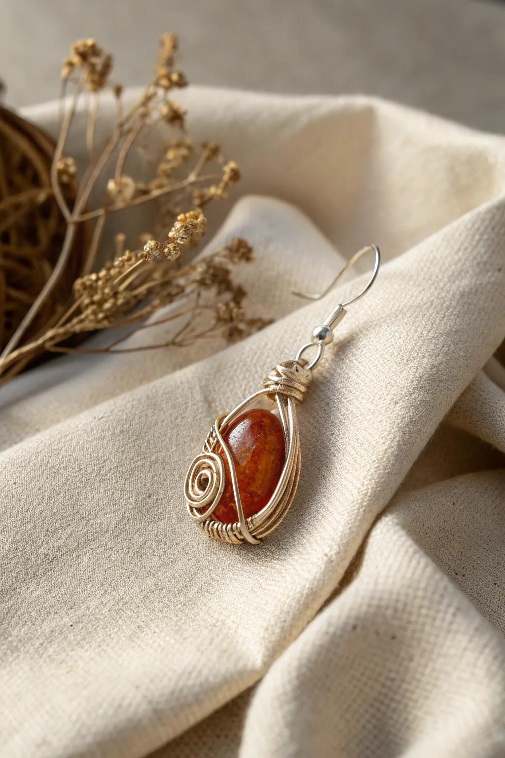 Elevate your style with the natural charm of wire-framed stone earrings.