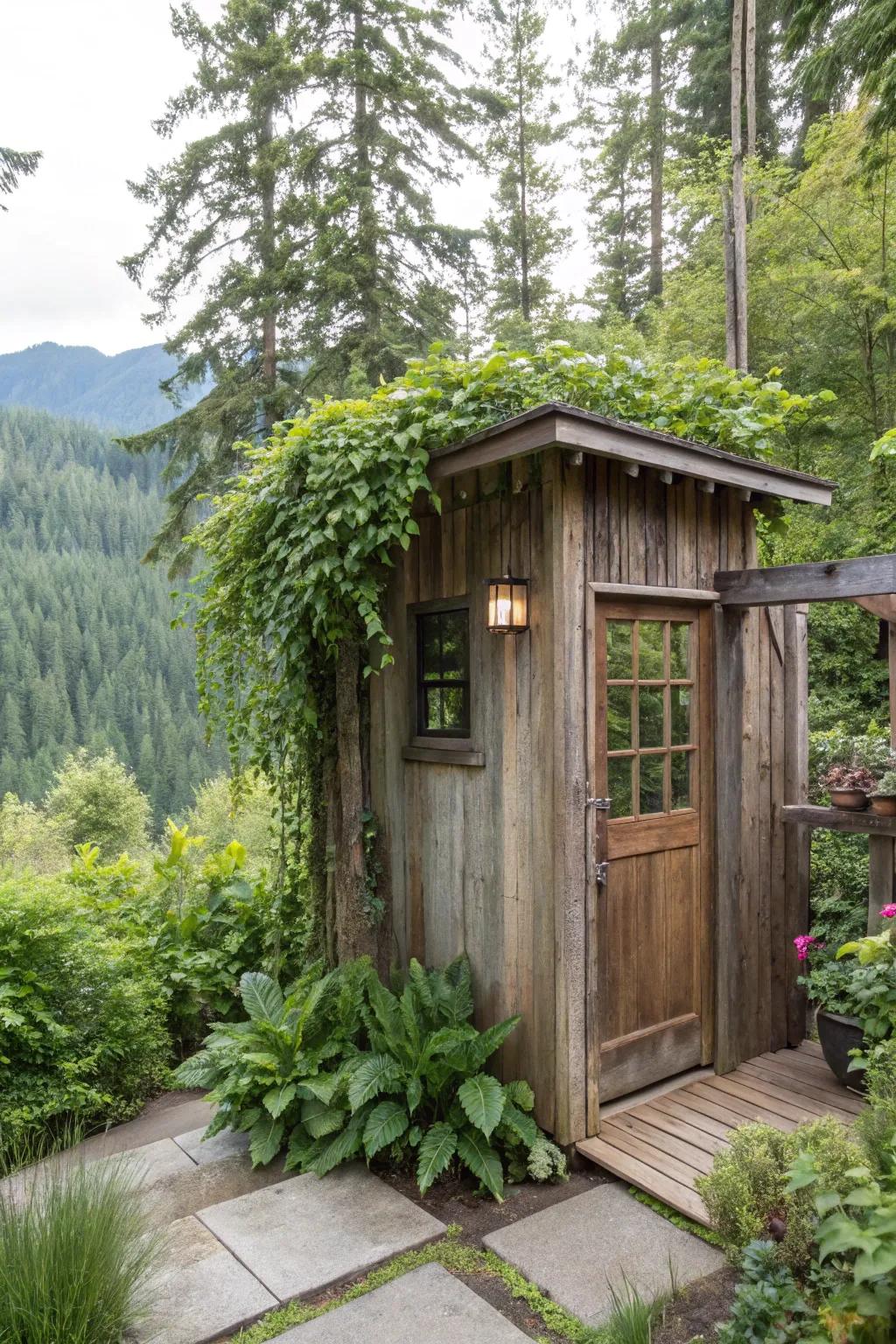 Transform your outdoor space with a wood shower unit.