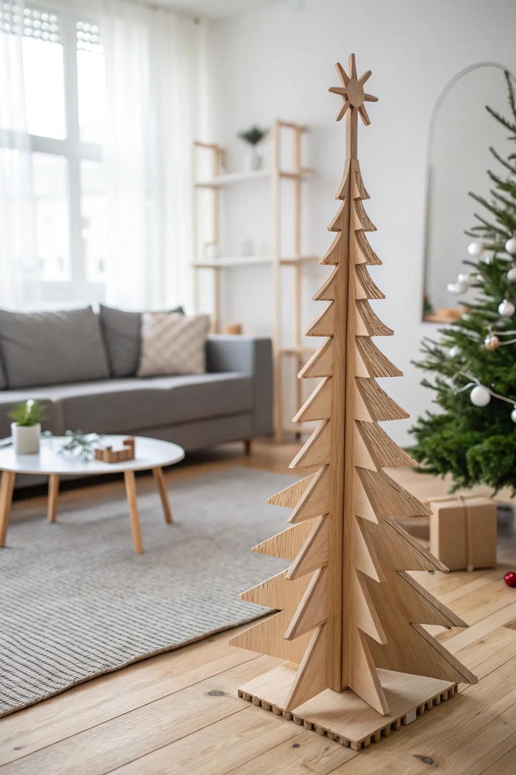 A minimalist timber tree that embodies simpleness and design.