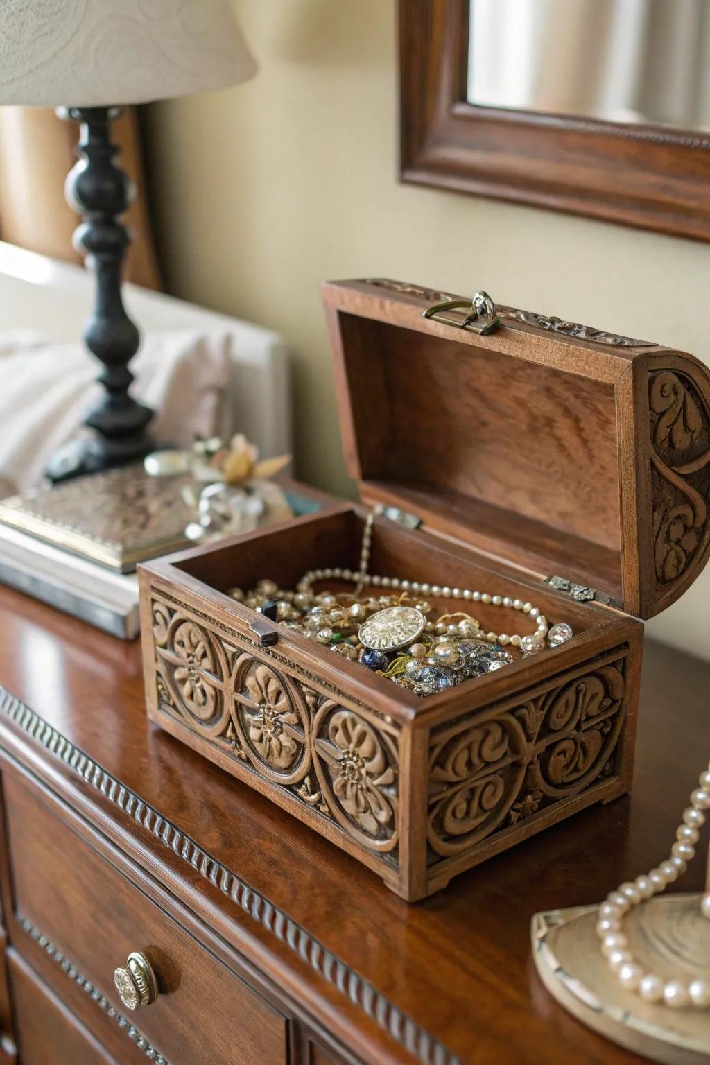 Bespoke timber coffers present refined storage alternatives.