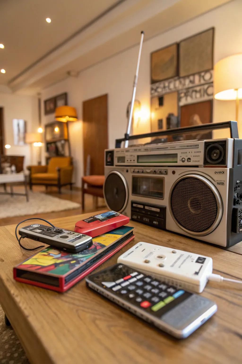 Vintage tech items bring a nostalgic appeal to any space.