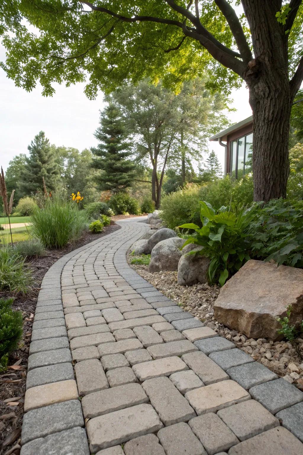 Harmonious blend of stone and paver for an elegant, natural look.