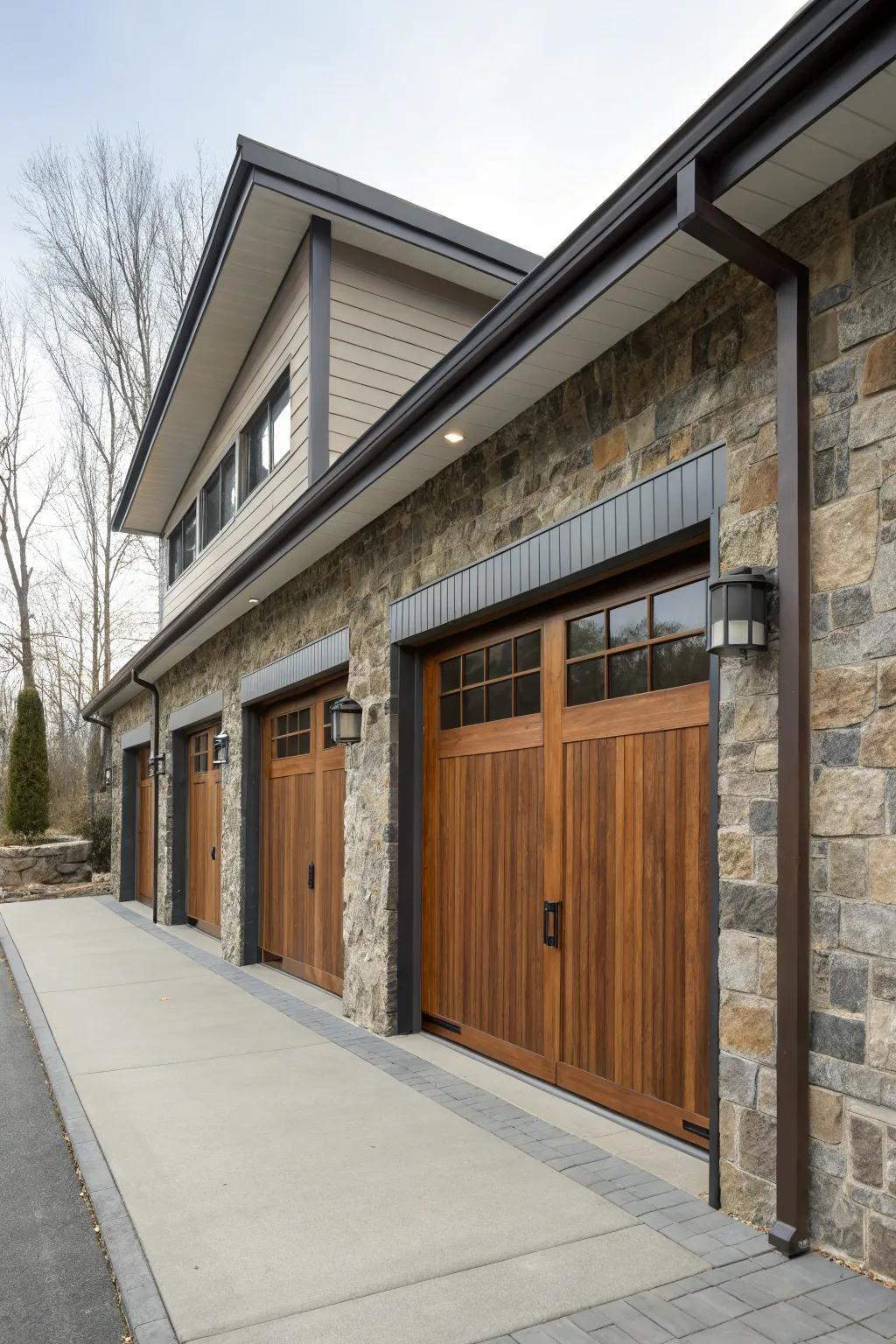 A captivating material fusion presenting a distinctive garage frontage.