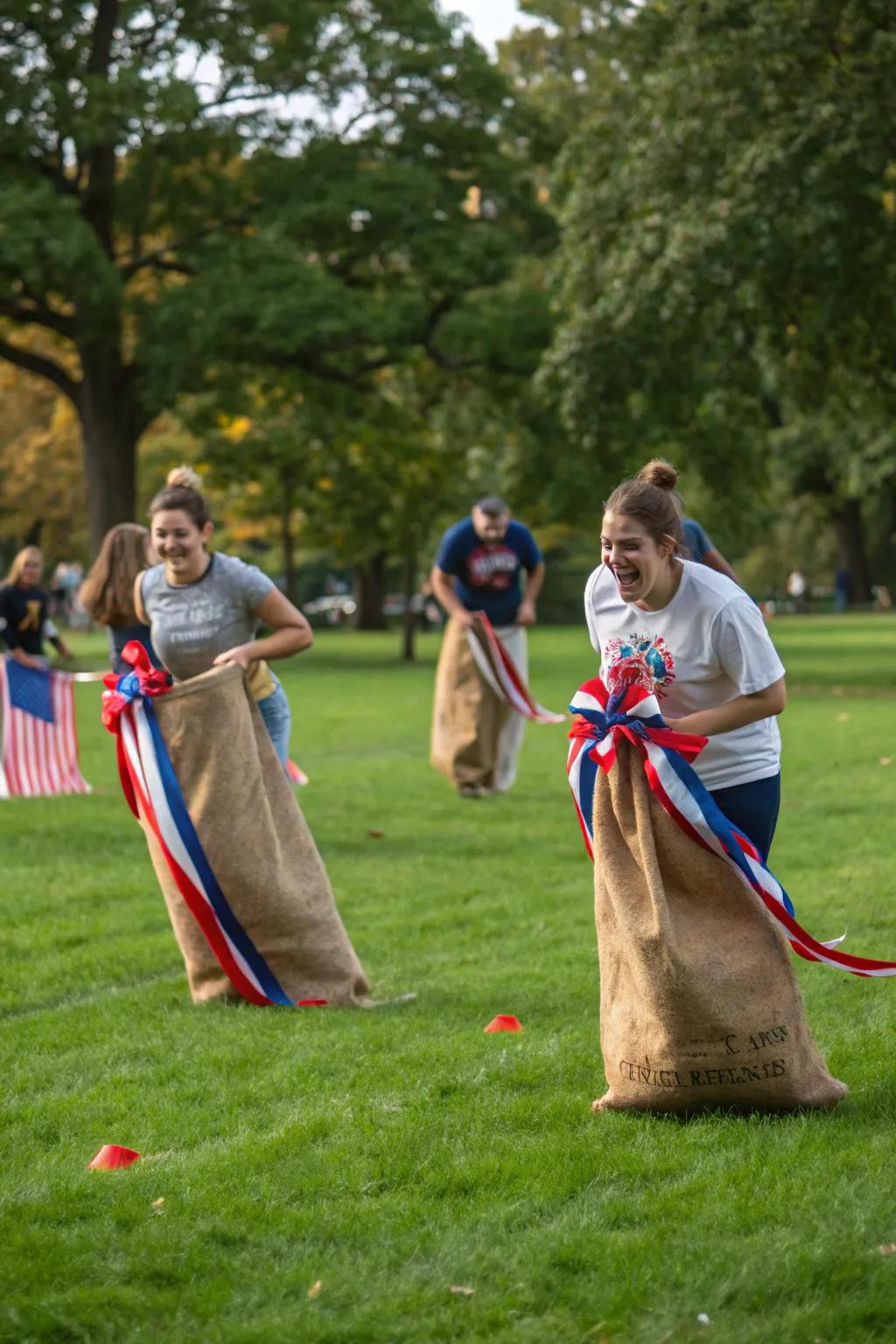 Visitors relish a thrilling and celebratory sack hop with a patriotic twist.
