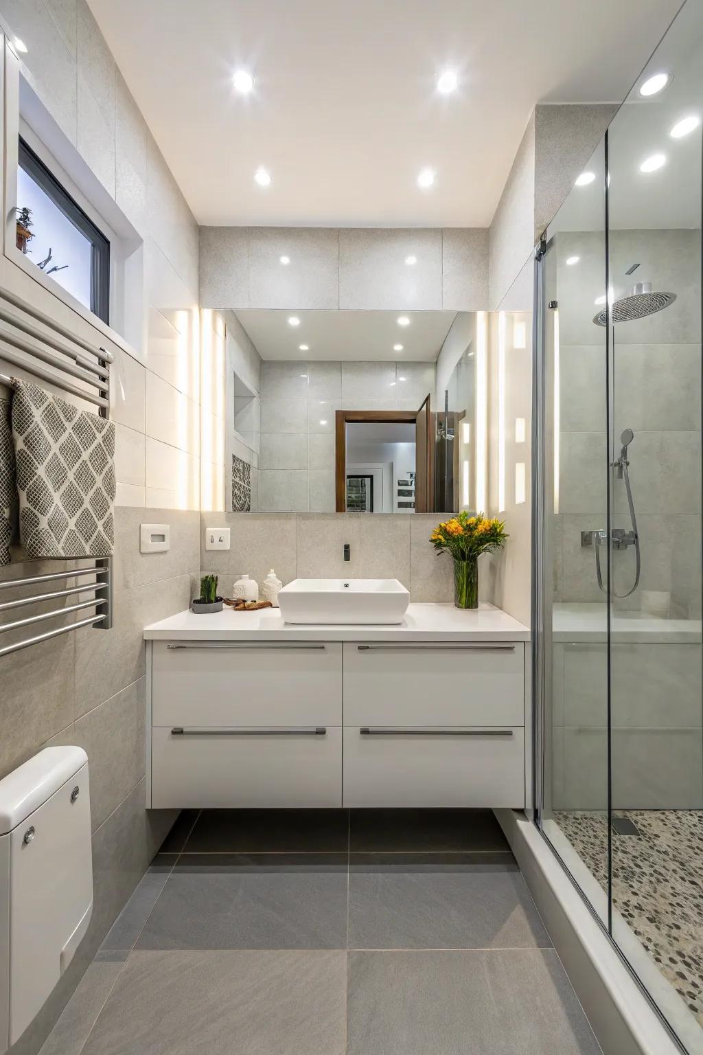Wall-hung vanities improve both design and area in small bathrooms.
