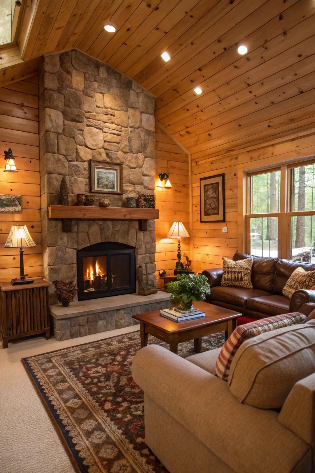 The timber panels introduce warmth and natural appeal.