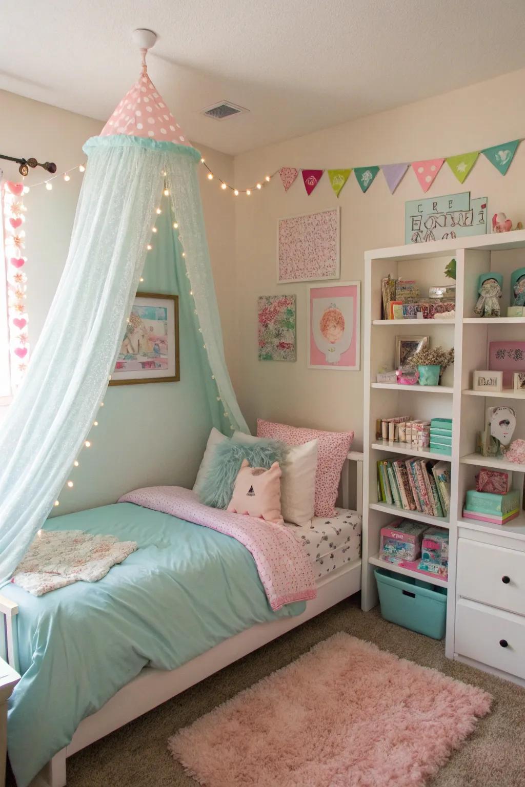 A pastel color palette sets the stage for a soothing environment.