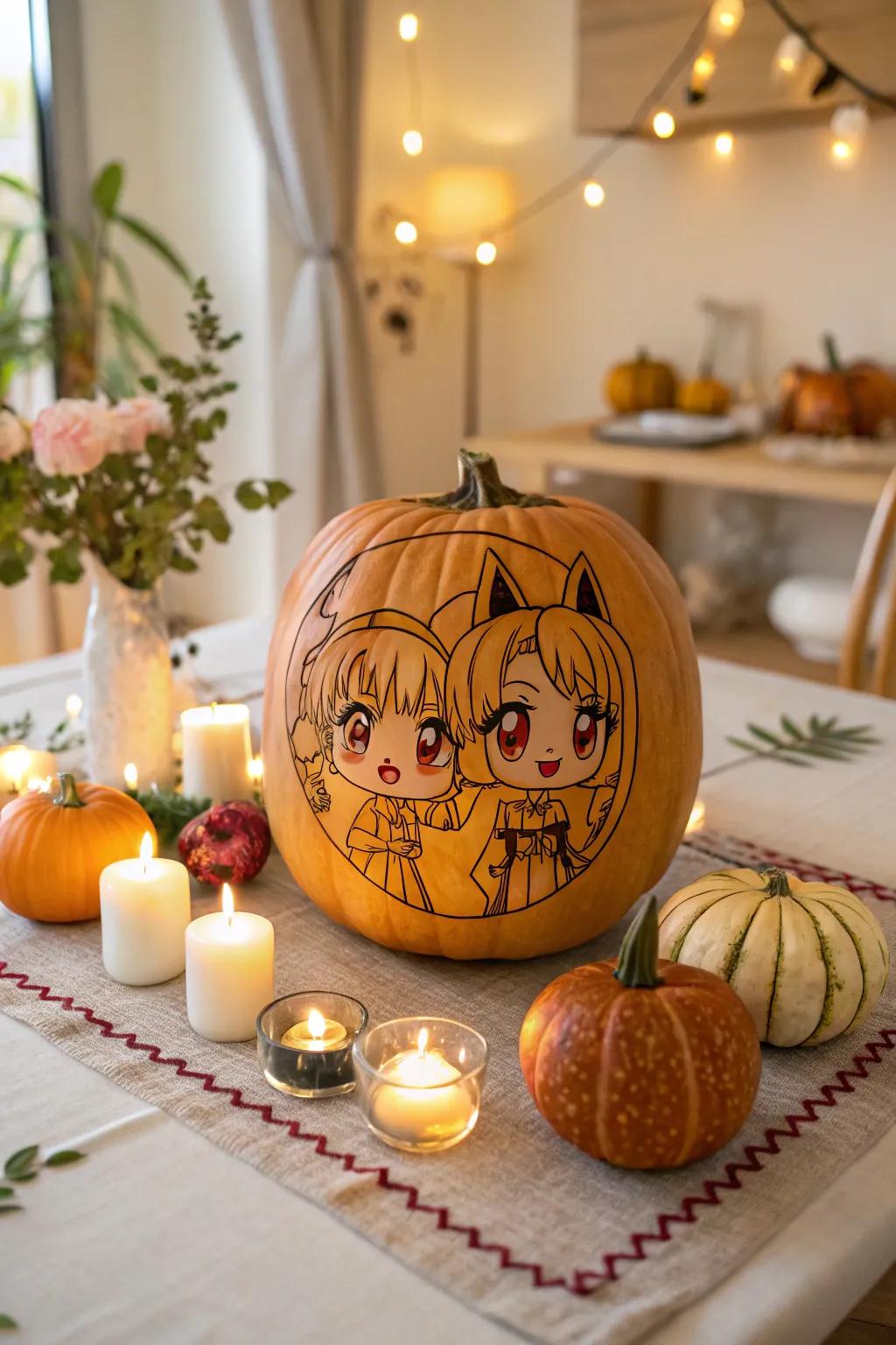 Incorporate charm into your decorations with chibi anime character pumpkins.