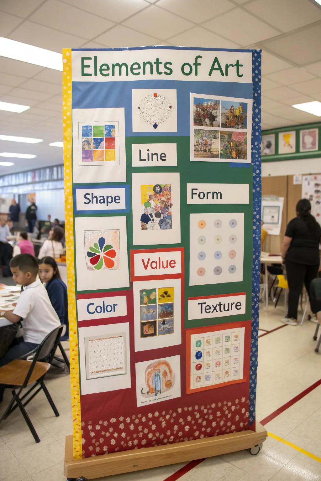 An educational display board presenting the Principles of Art.