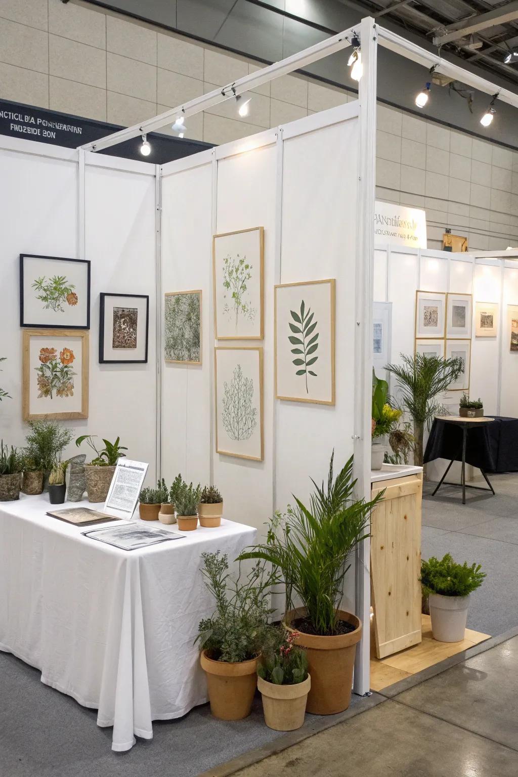 Ornamental flora incorporating a natural element to the booth.