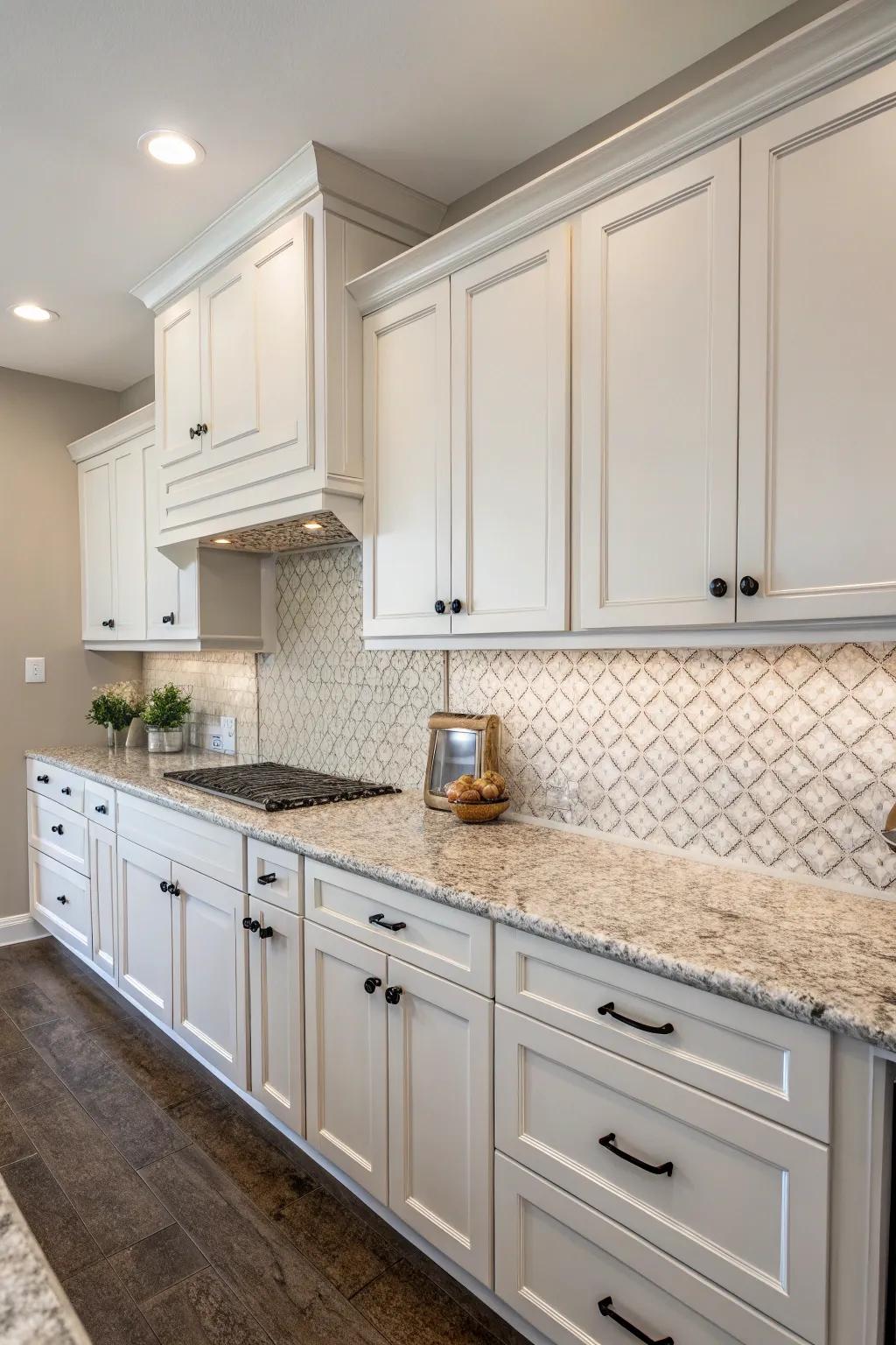 Textured modules fashion a dynamic and captivating visual spectacle within the cooking area.