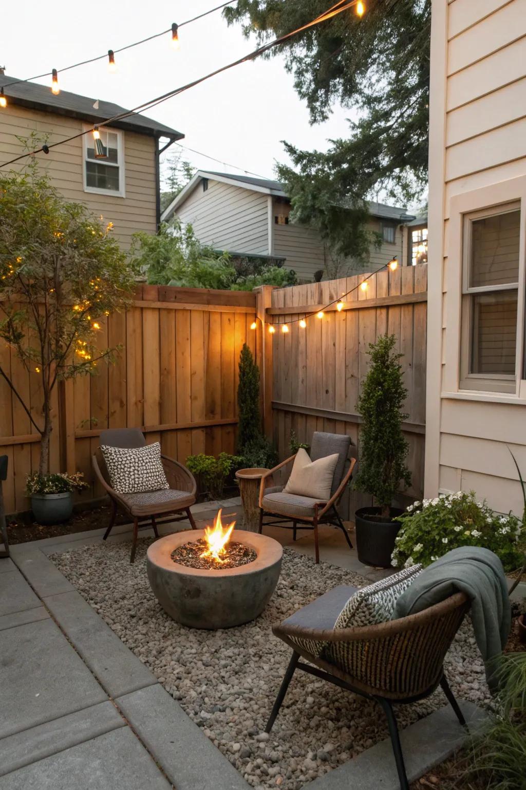 A small fire pit fits beautifully into tighter areas.