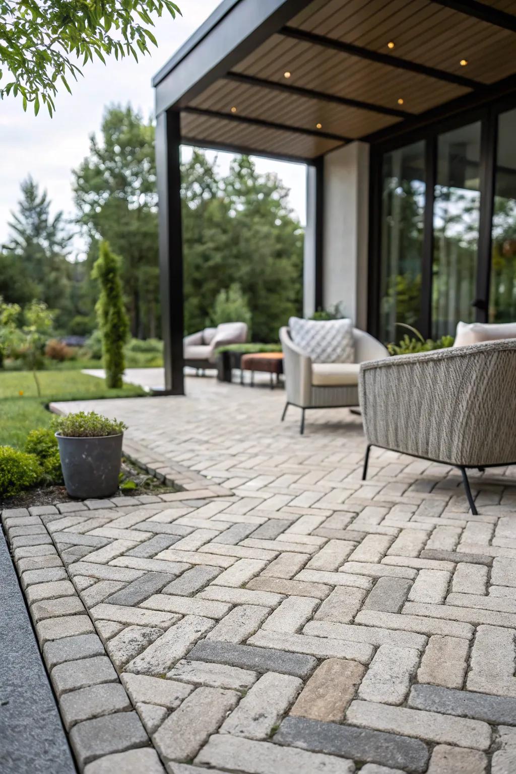 Patterned concrete pavers enrich any patio with texture and interest.