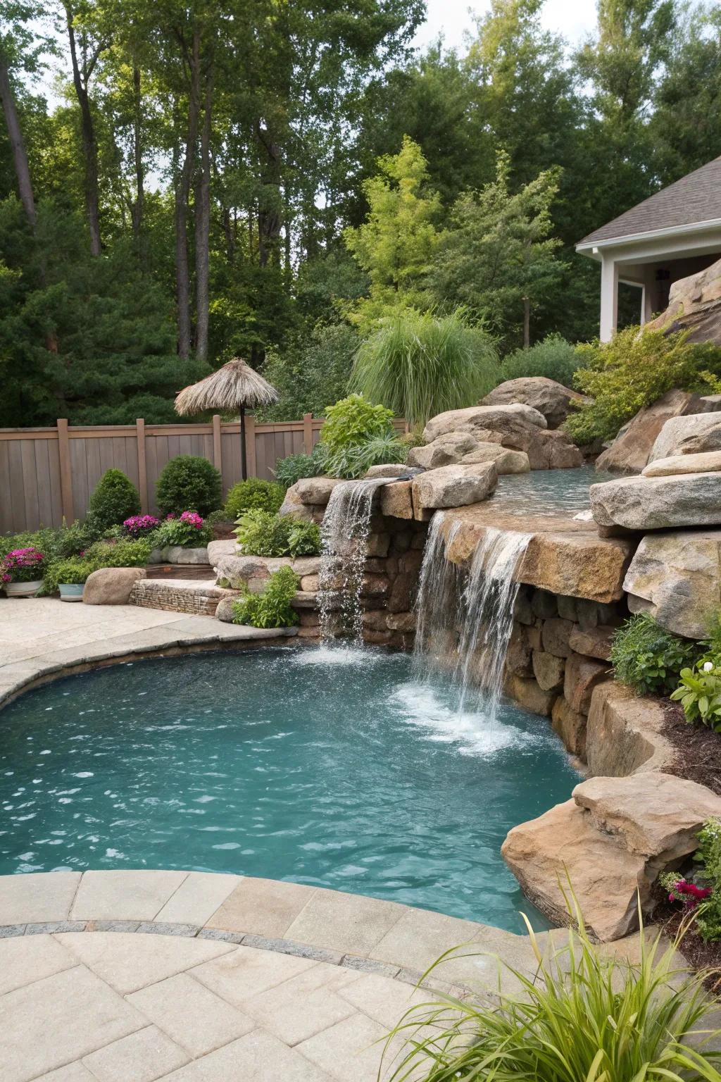 Refine your pool with a calming waterfall feature.