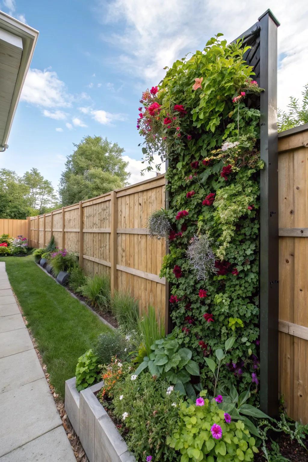 A verdant wall offers privacy with vibrant greenery.