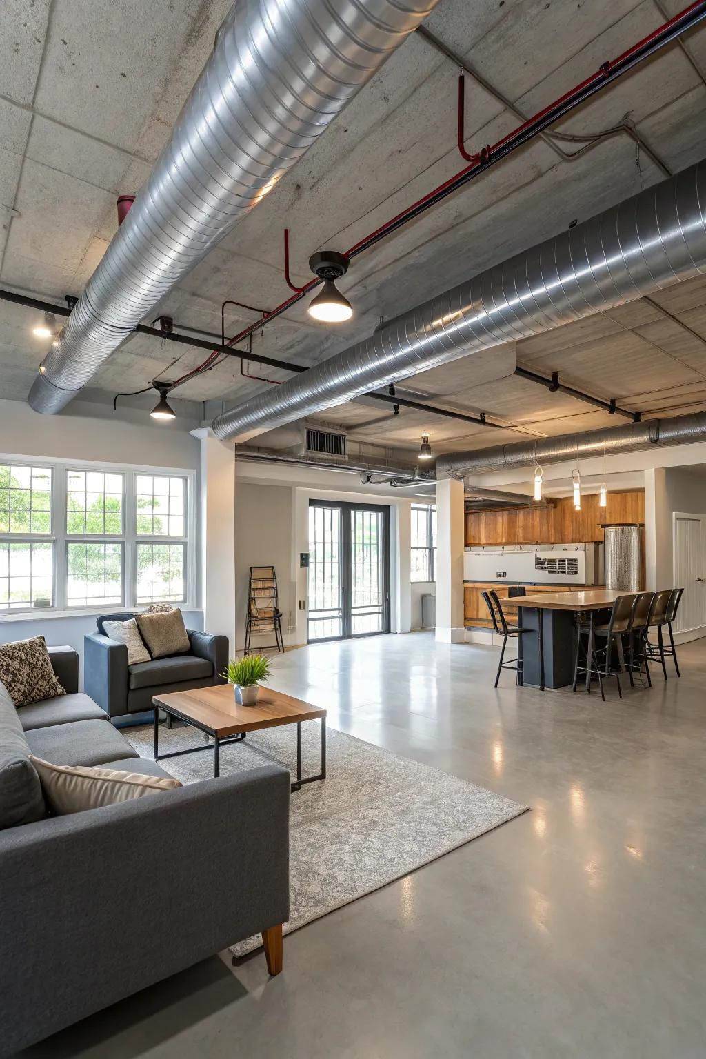 Foster a sense of spaciousness by incorporating ductwork into your contemporary design.