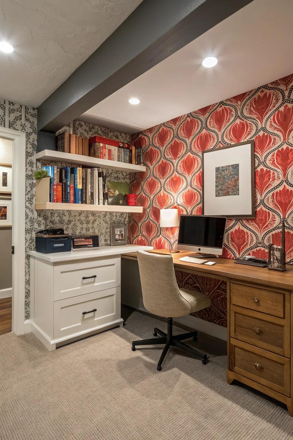 A striking wall adds significant character and depth to your office environment.