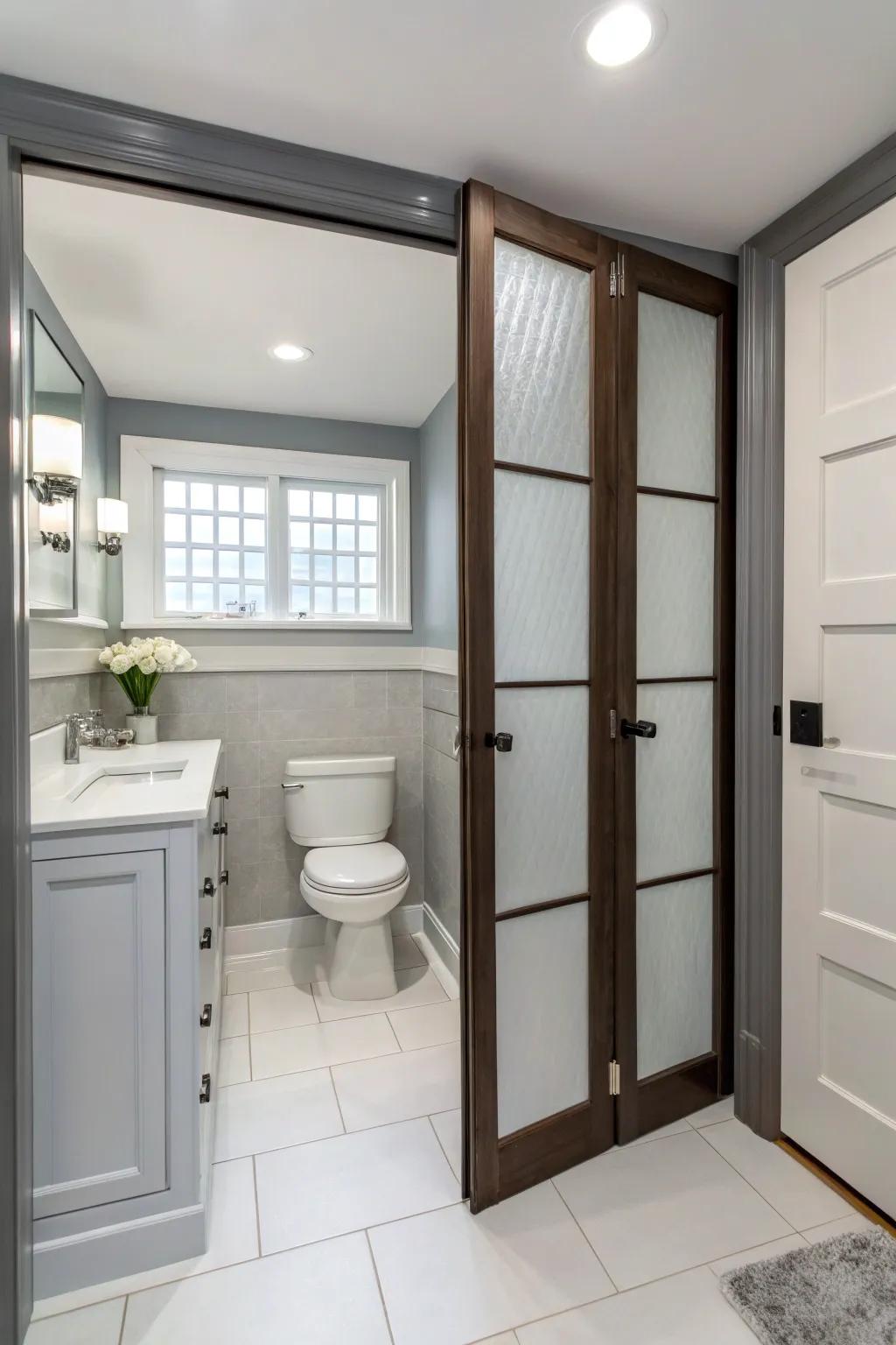 Folding doors offer space-saving functionality for smaller areas.