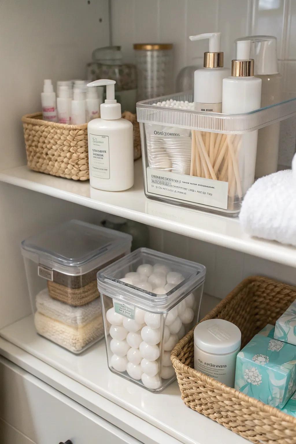 See-through containers for quick looks and access.