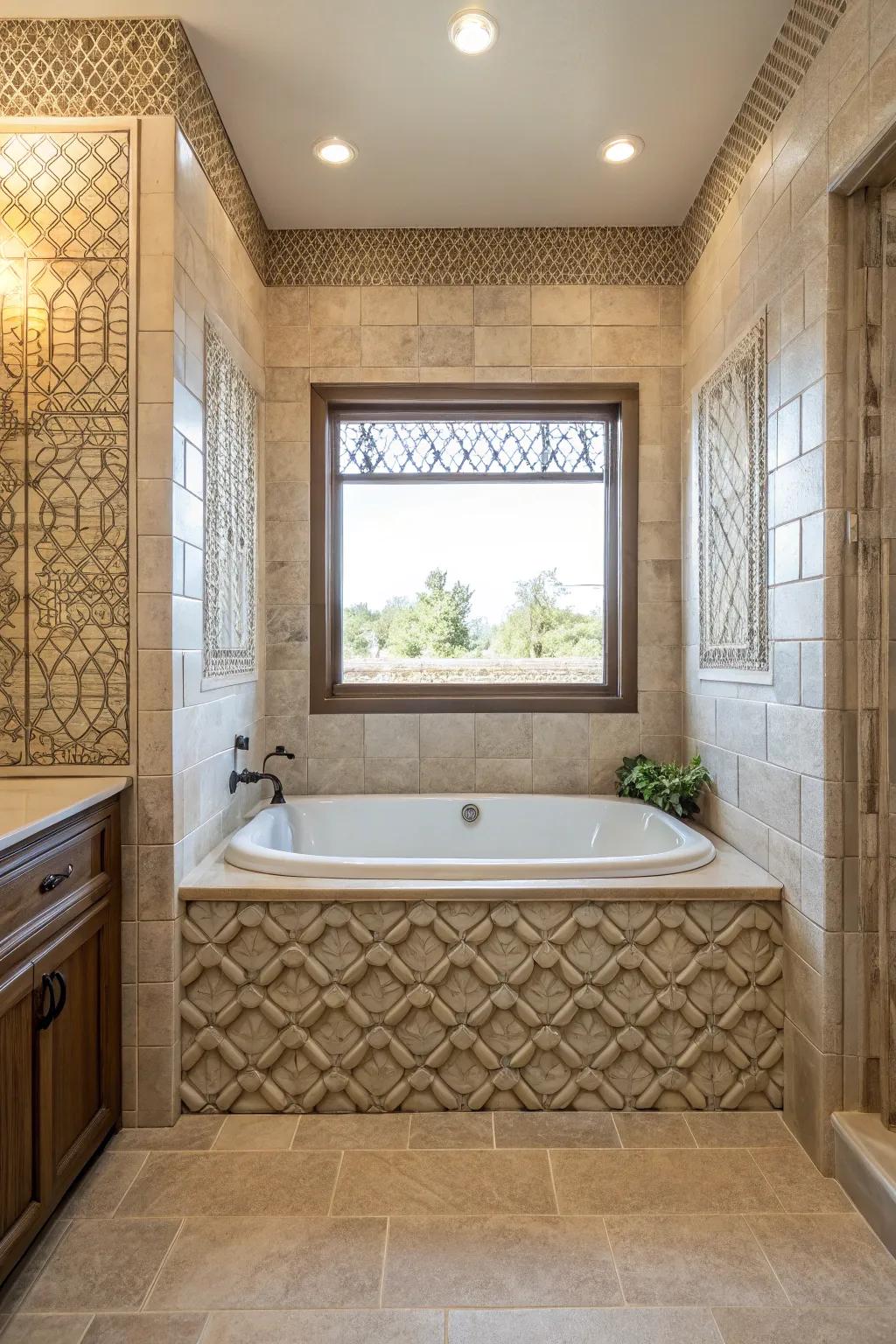 Patterned tiles enhance depth and charm to your bathroom's design.