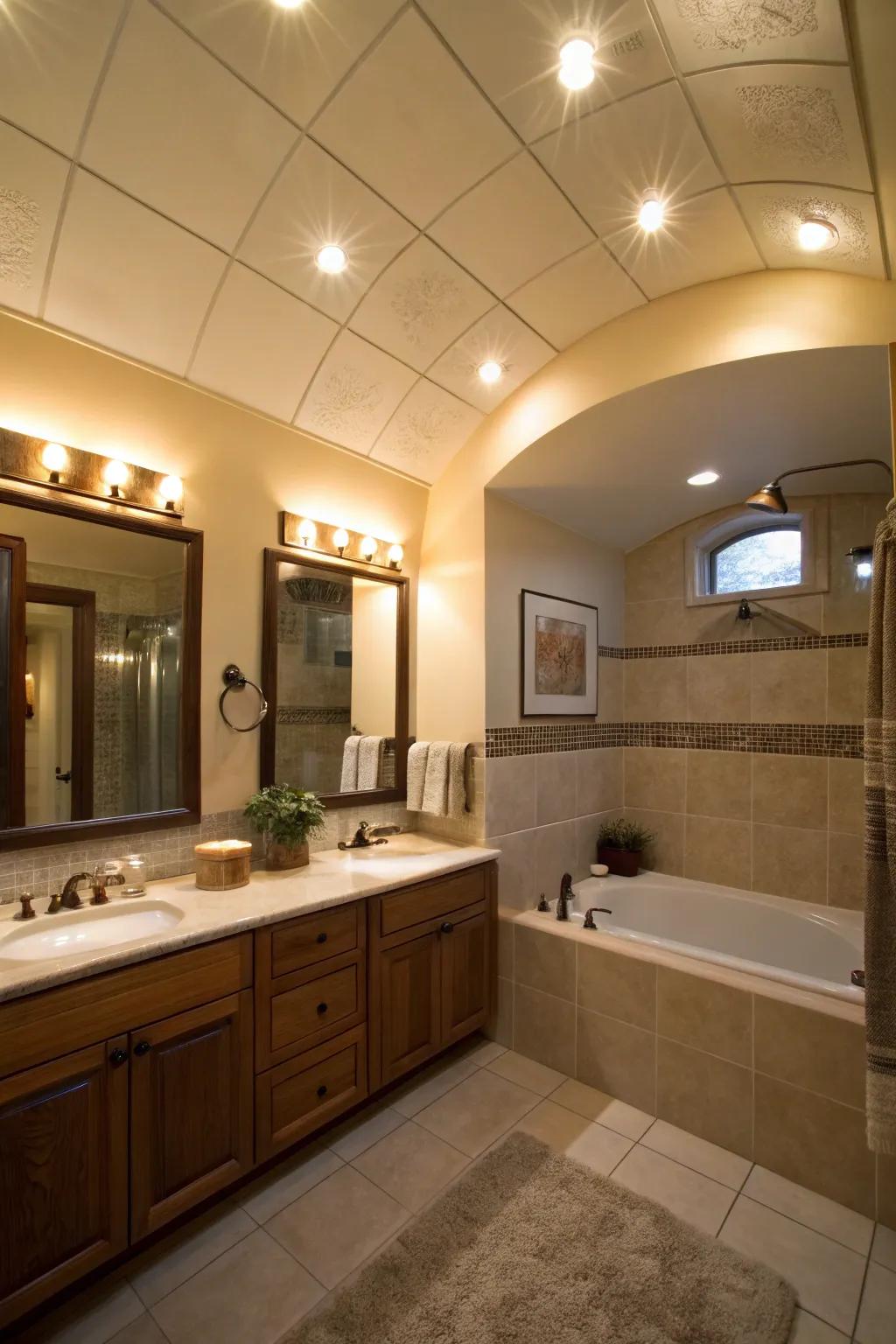 A mix of ambient and task lighting offers both practicality and comfort.