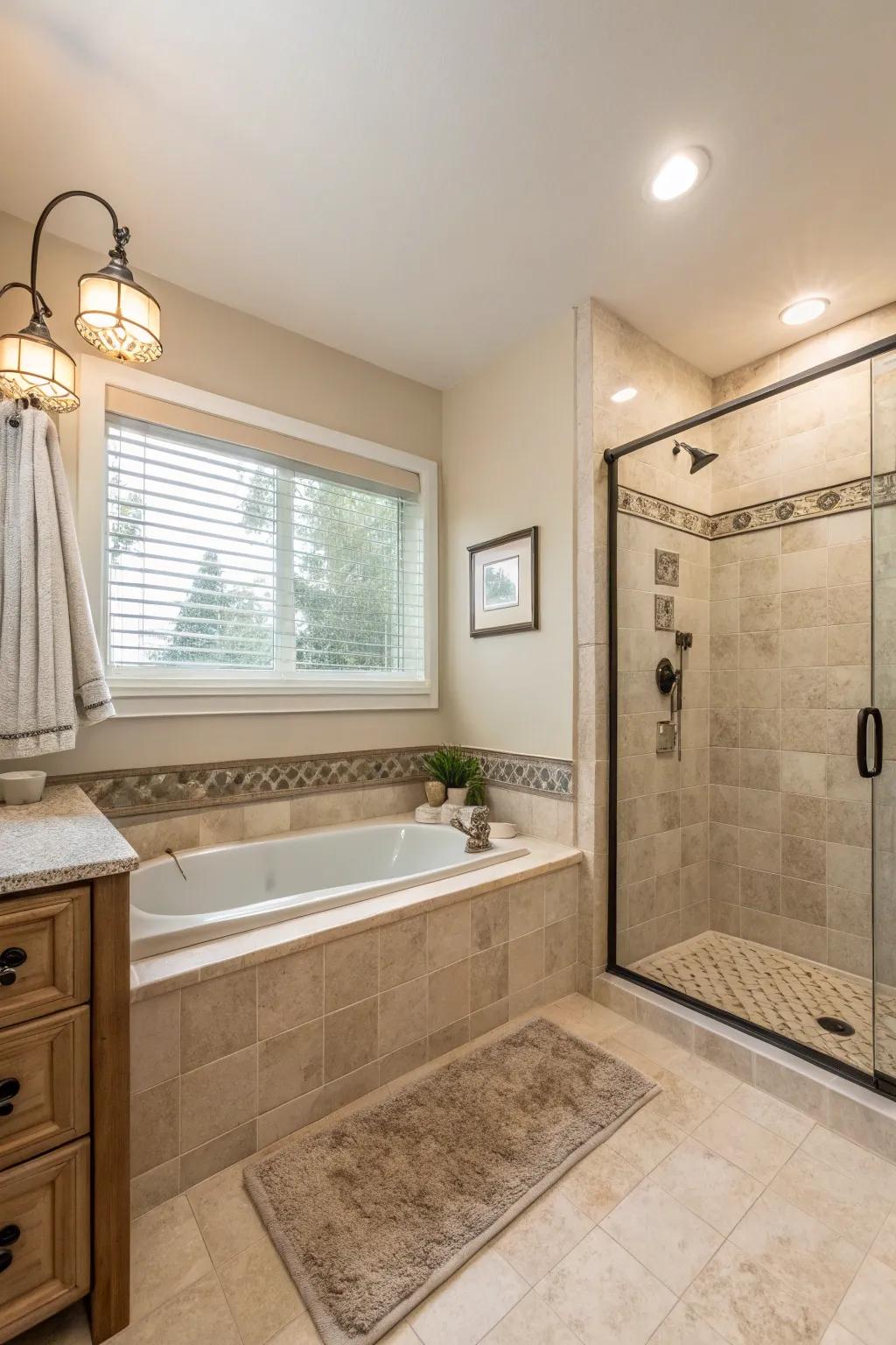 Neutral hues constructing a serene ambiance within the bathroom.