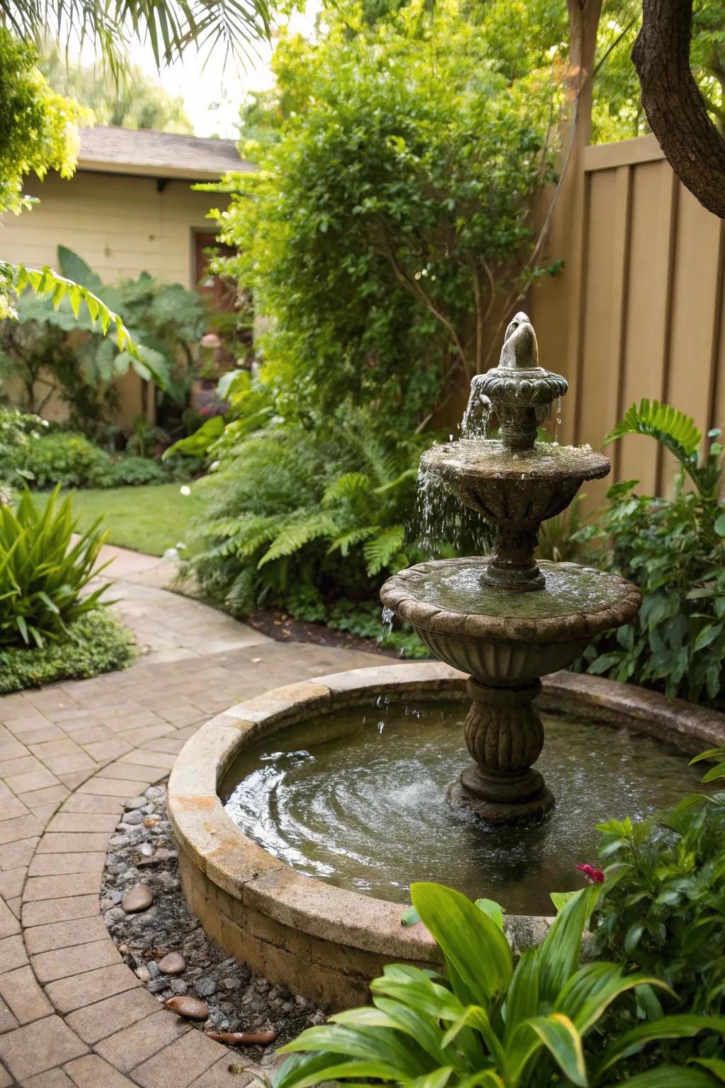 Water features add tranquility and a hint of the ocean's melody.