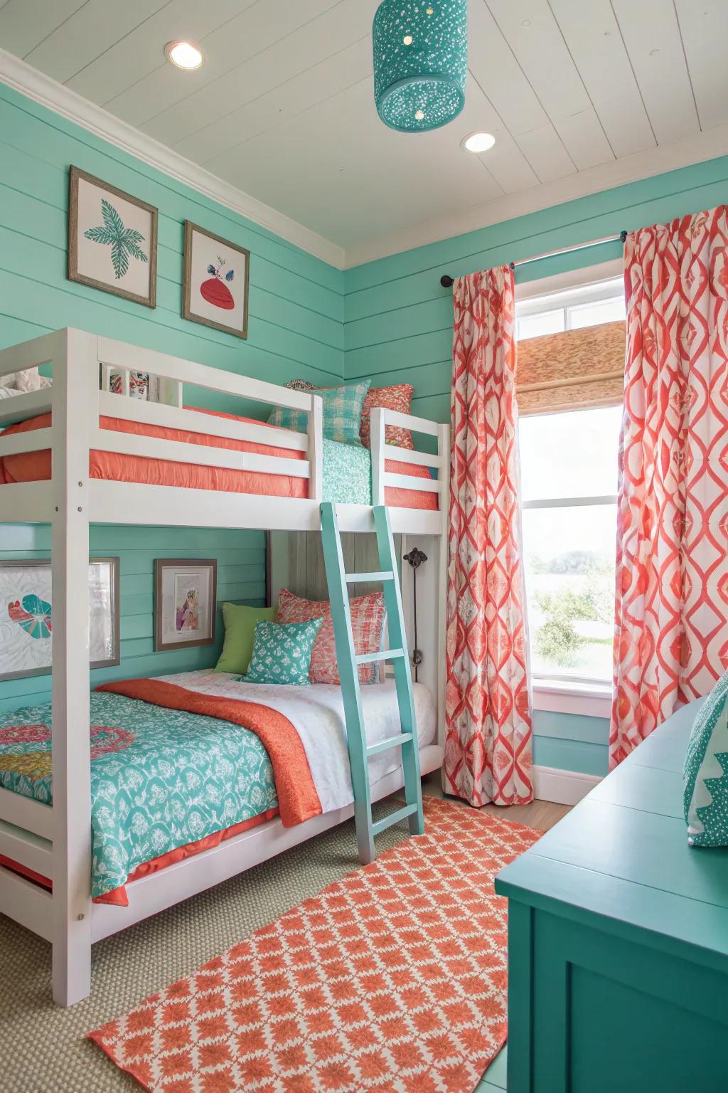 Incorporate a burst of color with turquoise and coral accents.