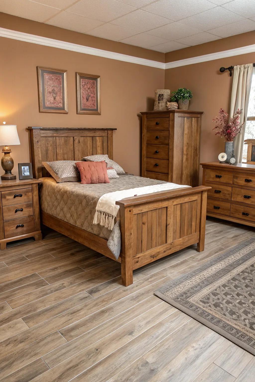 Wood accents introduce warmth and nature to the slumber space.