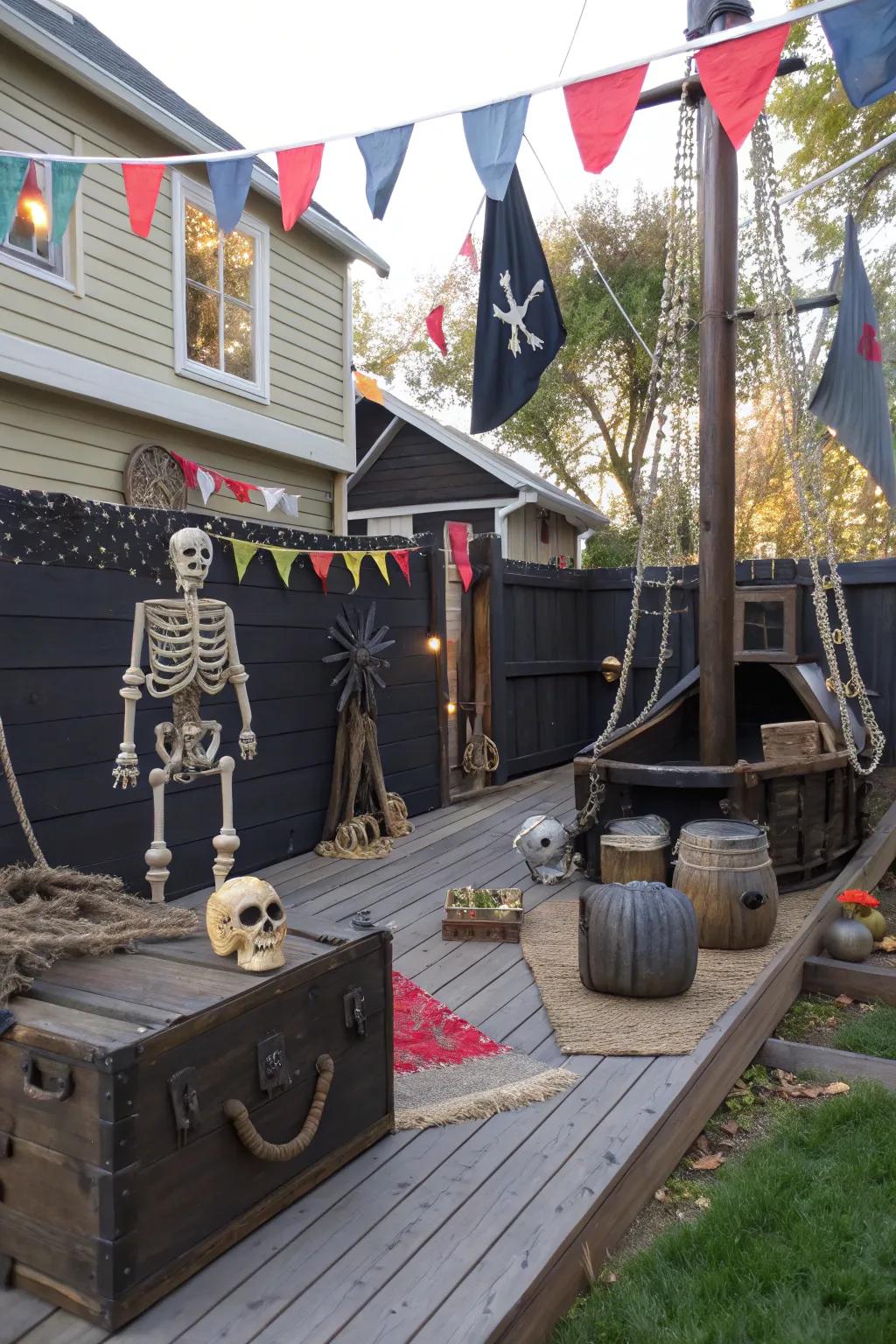 Set off on a pirate escapade with a maritime Halloween display.