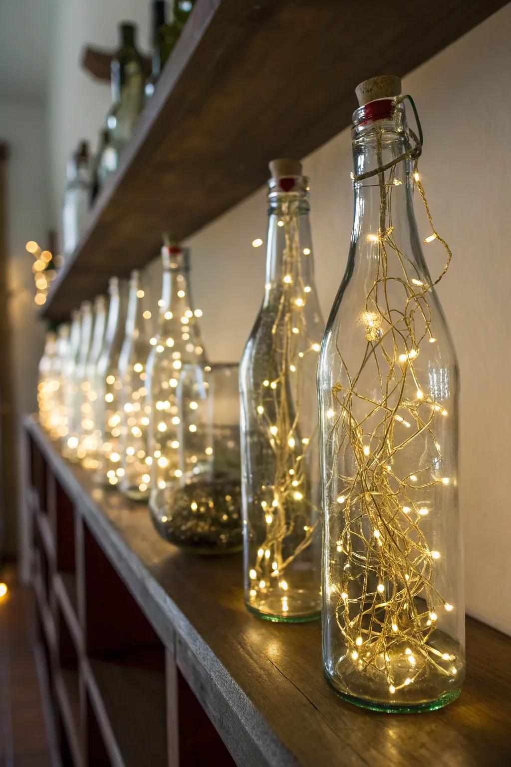 Fabricate whimsical illumination employing sprite lights sheltered within vitrine receptacles.