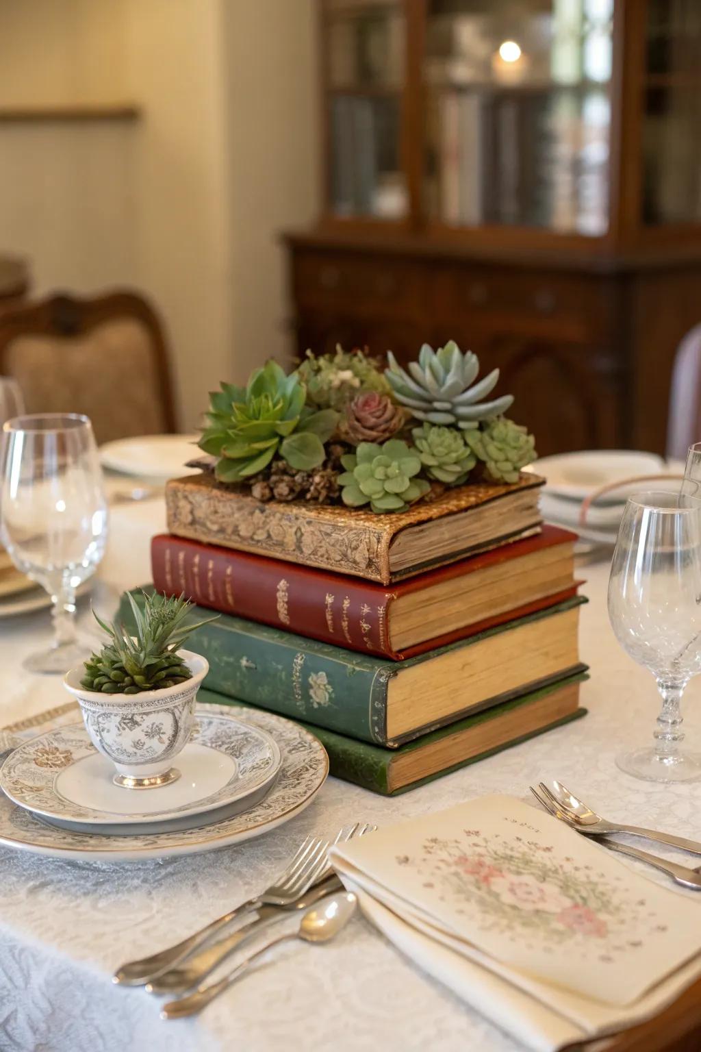 An old book assembly centerpiece suitable for book enthusiasts.