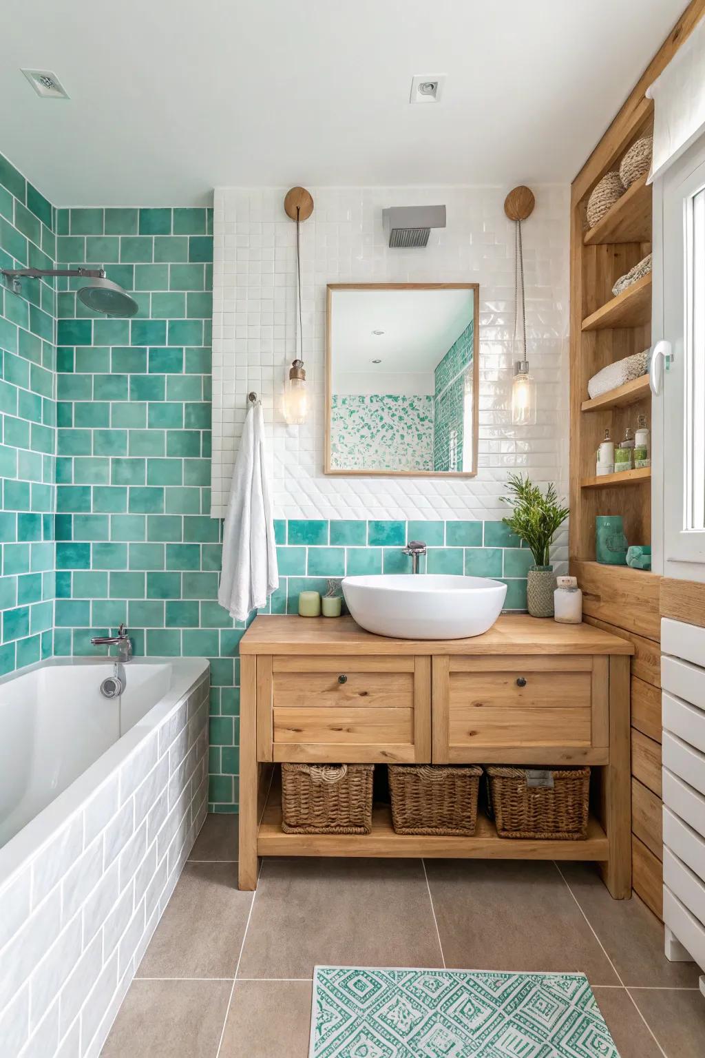 Aqua and turquoise tiles infuse the soothing essence of the coast into your dwelling.