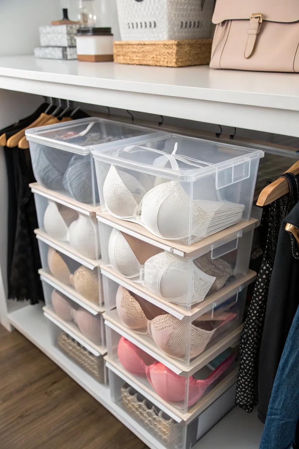 Keep bras visible and arranged with nesting containers.